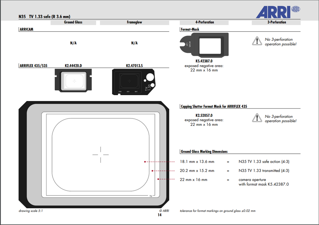 ARRI 435/535 - N35 TV 1.33 safe - Ground glass